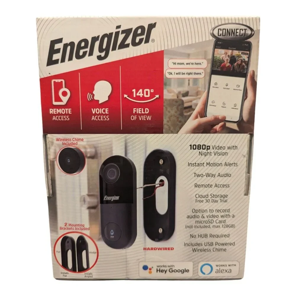 Energizer Smart Wi-Fi 1080p Video Doorbell with Chime Set